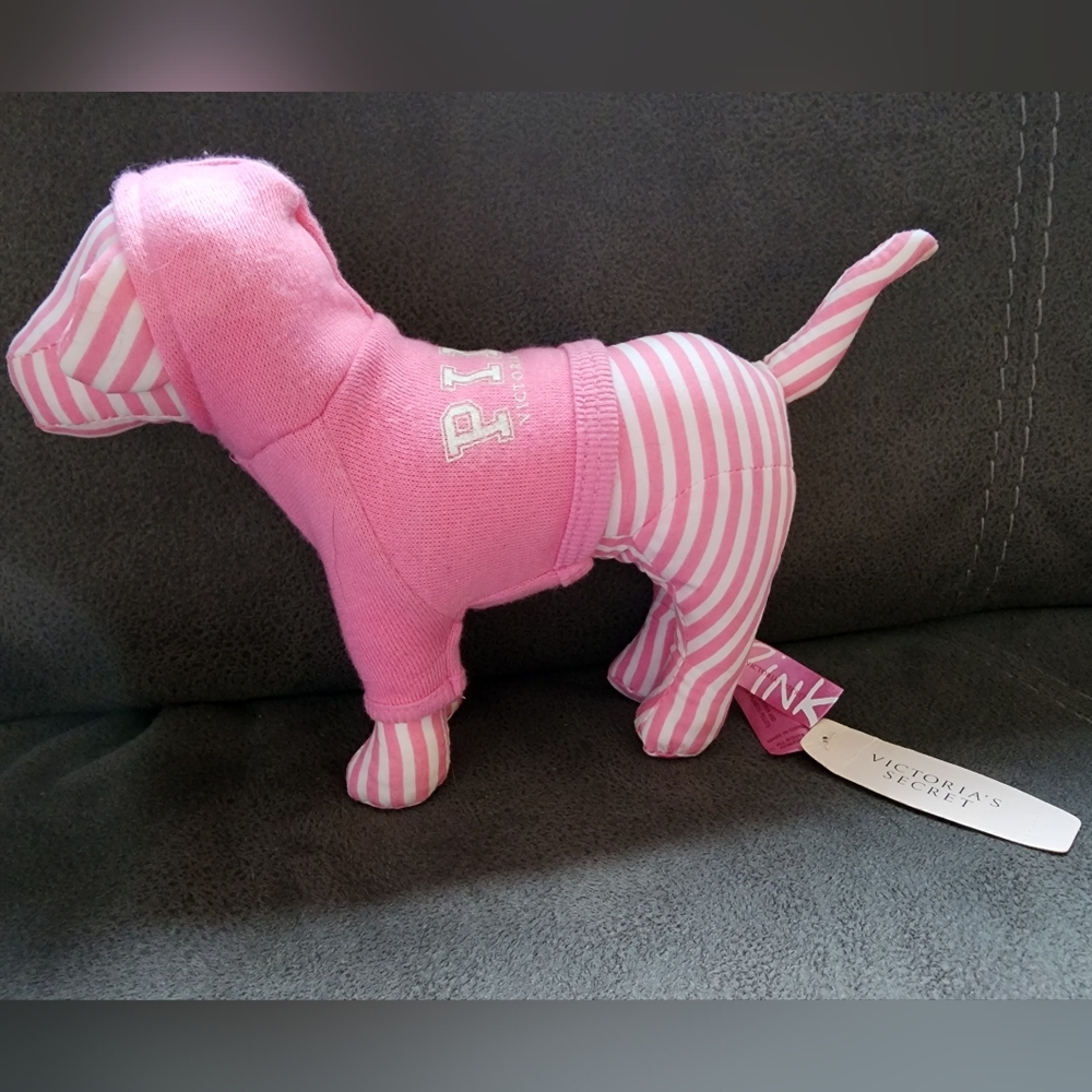 NWT Victorias Secret PINK Dog Logo Hoodie RARE White Pinstripe 2006 6.5"